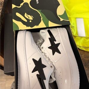 Bape White Sneakers with Black Star Design
